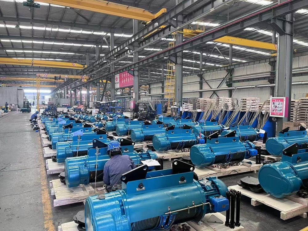 Batches of finished electric hoists staged in our Changyuan workshop