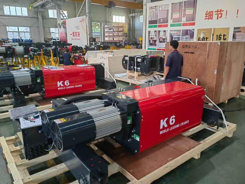 Finished hoists crated and ready for export dispatch